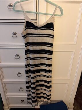 Freshman Striped Knit Maxi Dress in Cream and Black